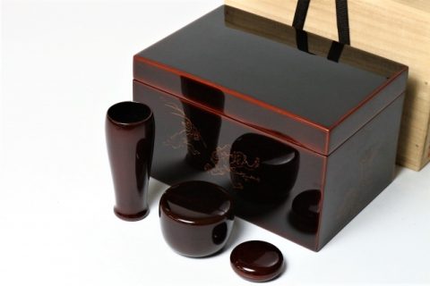 中津正克 輪島塗 鳥獣戯画 茶箱 など茶道具数点
