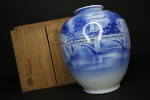 オールド深川 荒木十畝 絵付け花瓶